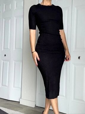 CAMILA COELHO Sweater Dress L Black Knit 1/2 Sleeve Bodycon
